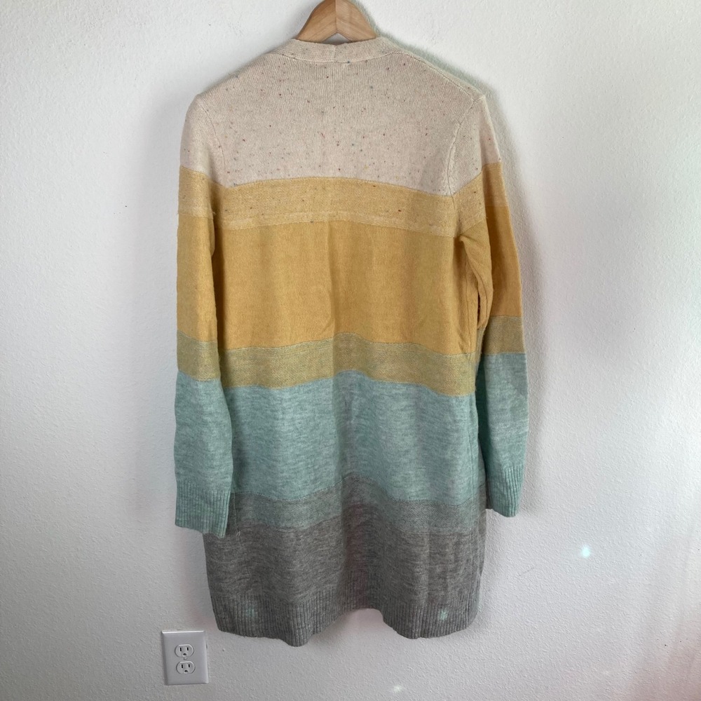 Hem & Thread Cardigan Womens M Multicolor Stripe color Block Open Front Longline - Picture 2 of 8